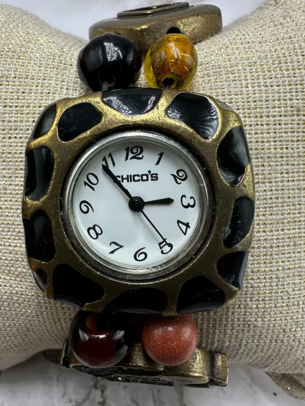 3/$30 Chico’s Watch Women Bronze Tone Elephant Beaded Stretch Bracelet